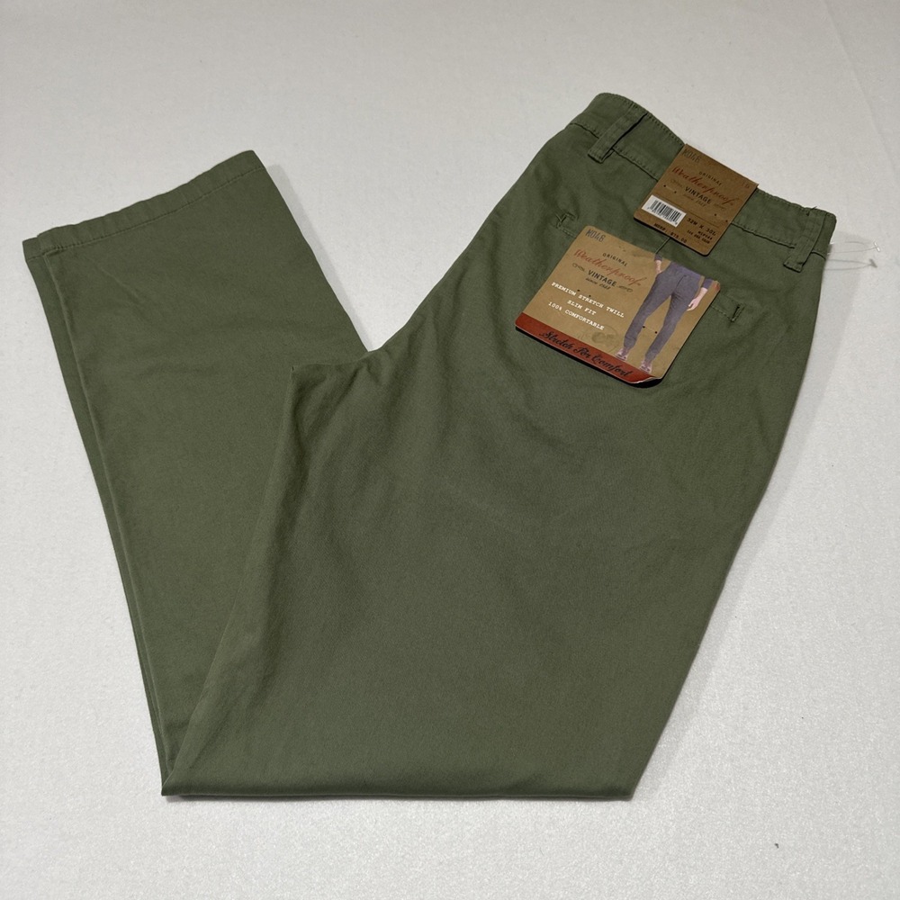 Weatherproof Vintage men's stretch twill Pant Slim Fit  32" W30"L Sea Sage NWT